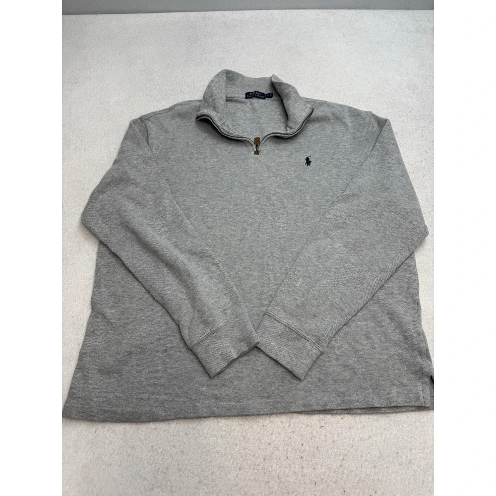 Polo Ralph Lauren Sweater Mens Large Gray 100% Cotton Quarter Zip Mock Neck Knit